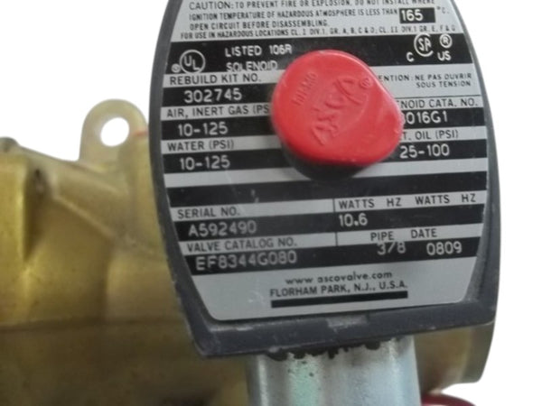 ASCO EF8344G080 SOLENOID VALVE 24/DC MISSING ONE COIL  UNMP