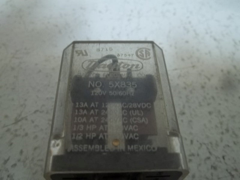LOT OF 2 DAYTON 5X835 RELAY 13A 28VDC UNMP
