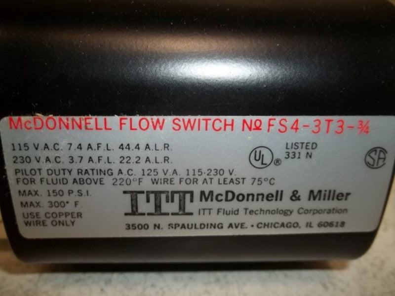 MCDONNELL & MILLER FS4-3T3-3/4 FLOW SWITCH  NSMP