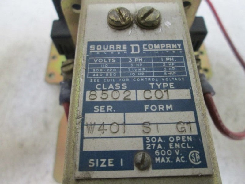 SQUARE D 8502-C0-1 MAGNETIC CONTACTOR  UNMP