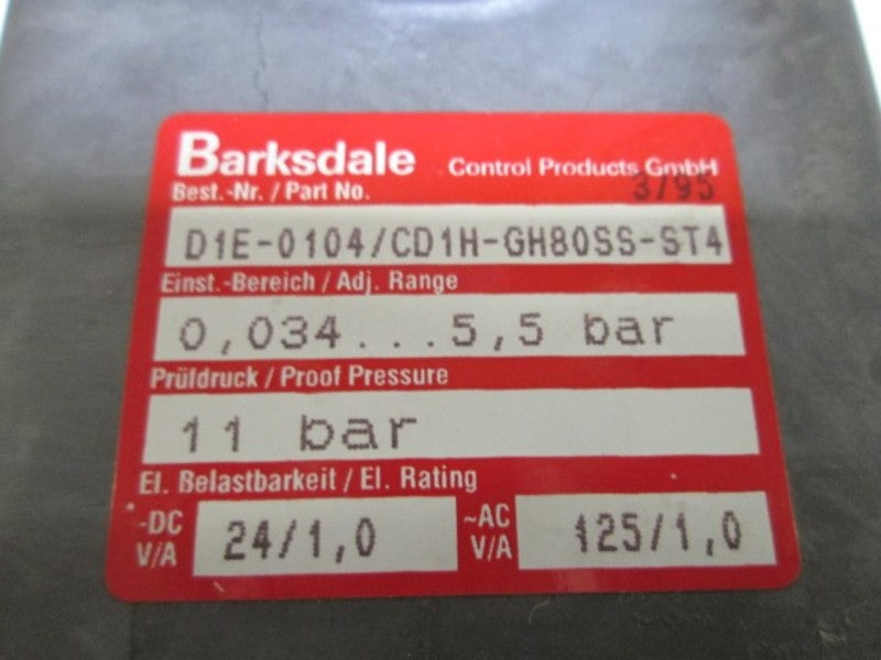 BARKSDALE D1E-0104/CD1H-GH80SS-ST4 PRESSURE SWITCH  NSMP