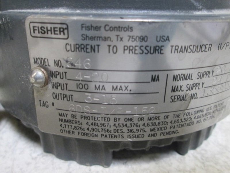 Fisher 846 CURRENT TO PRESSURE TRANSDUCER  UNMP