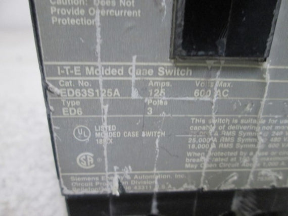 SIEMENS ED63S125A CIRCUIT BREAKER 125AMP  UNMP