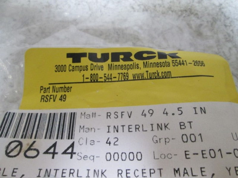 TURCK RSFV-49 INTERINK RECEPT MALE  NSNP IN A BAG