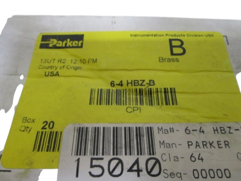 LOT OF 20 PARKER 6-4 HBZ-B BRASS REDUCING UNION NSMP
