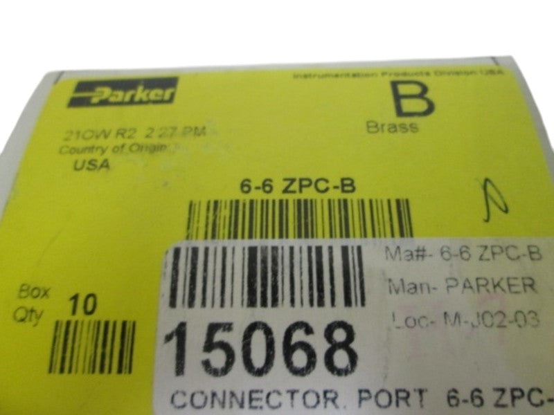 LOT OF 10 PARKER 6-6 ZPC-B CPI FITTING CONNECTOR NSMP