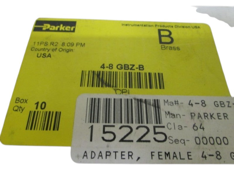 LOT OF 10 PARKER 4-8 GBZ-B FEMALE ADAPTER NSMP