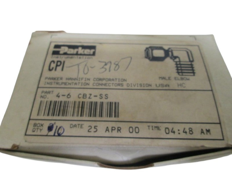 LOT OF 10 PARKER 4-6 CBZ-SS CPI MALE ELBOW 1/4" NSMP
