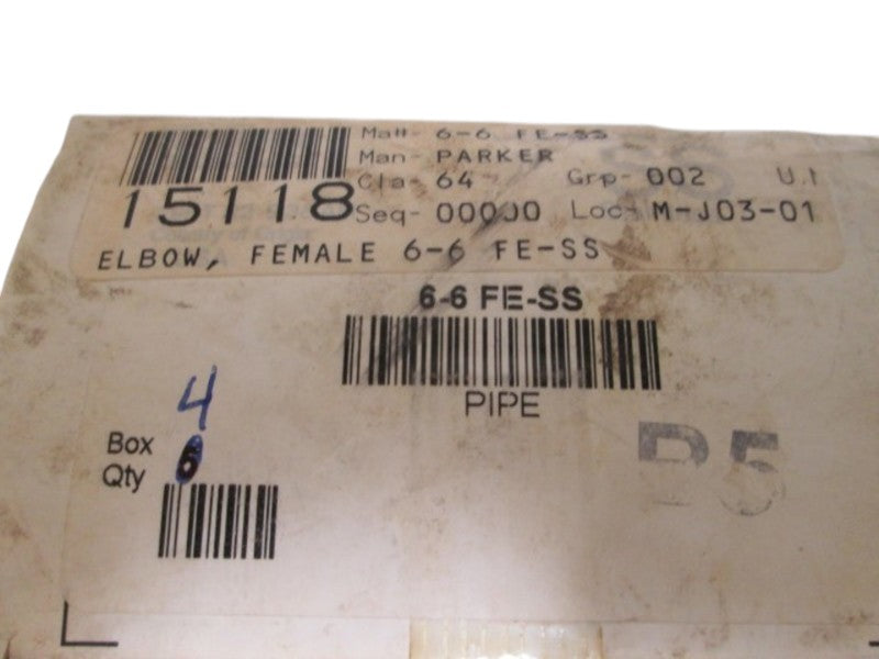 LOT OF 4 PARKER 6-6 FE-SS FEMALE ELBOW NSMP