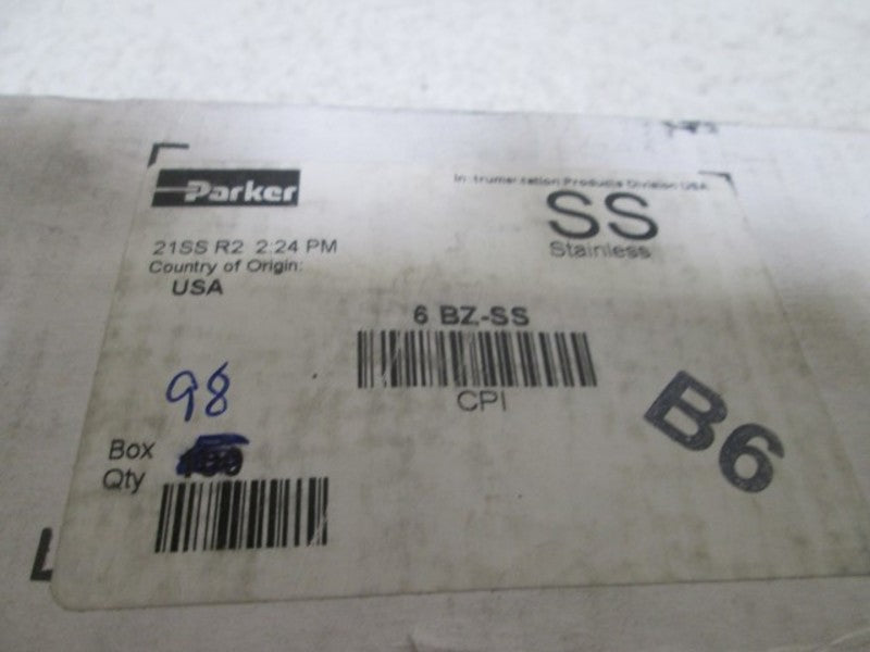 LOT OF 98 PARKER 6 BZ-SS CPI FITTING NUT NSMP