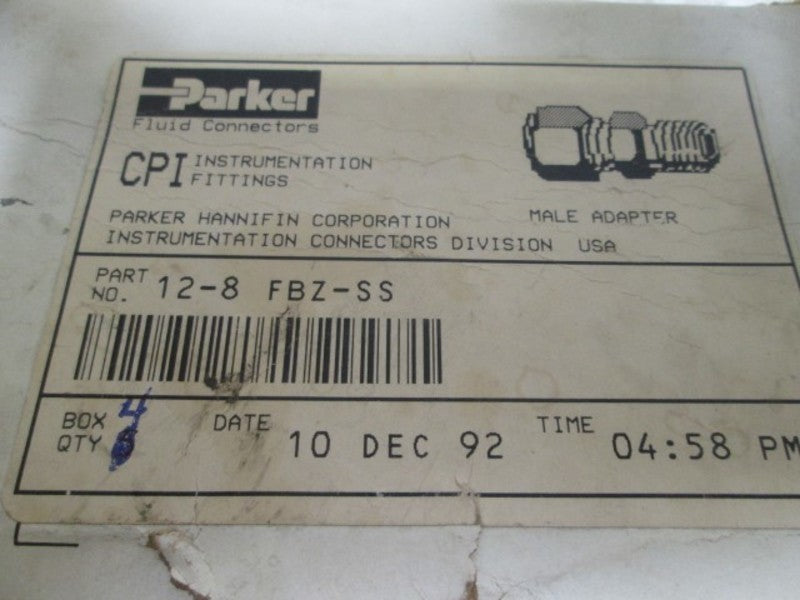 LOT OF 4 PARKER 12-8 FBZ-SS CPI MALE ADAPTER NSMP