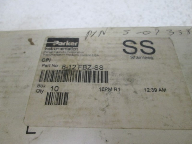 LOT OF 10 PARKER 8-12 FBZ-SS MALE CONNECTOR NSMP