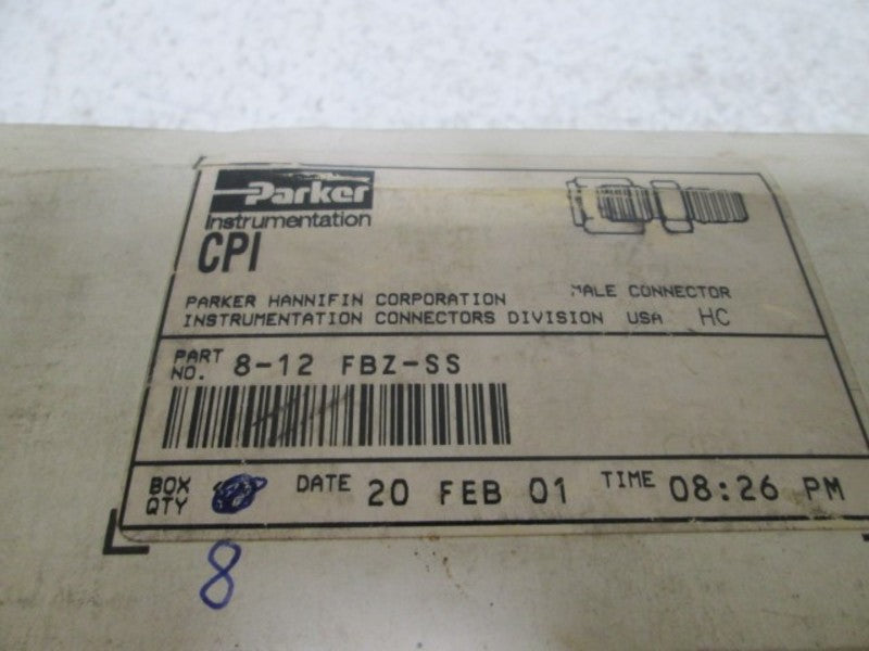 LOT OF 8 PARKER 8-12 FBZ-SS MALE CONNECTOR NSMP