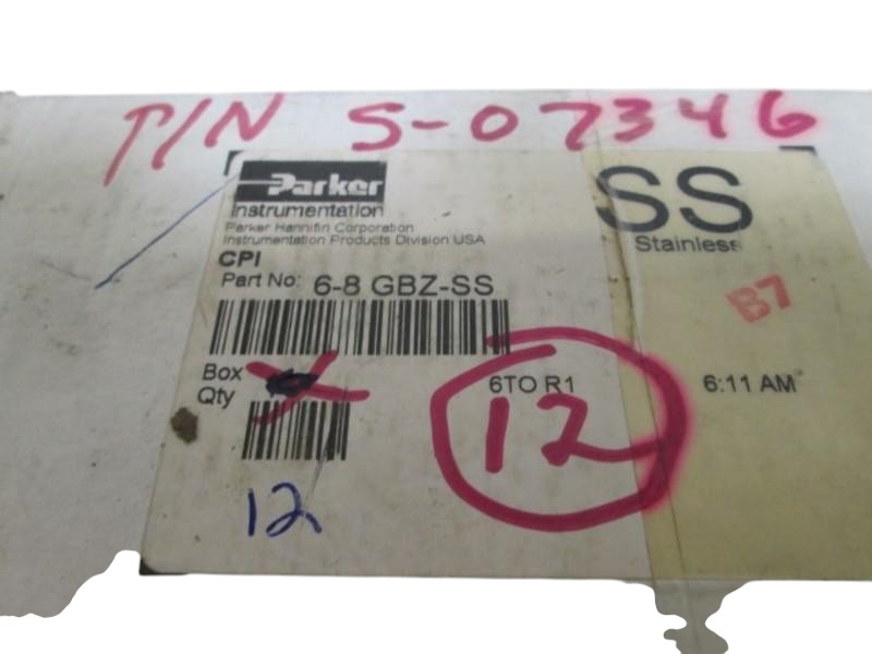 LOT OF 12 PARKER 6-8 GBZ-SS NSMP