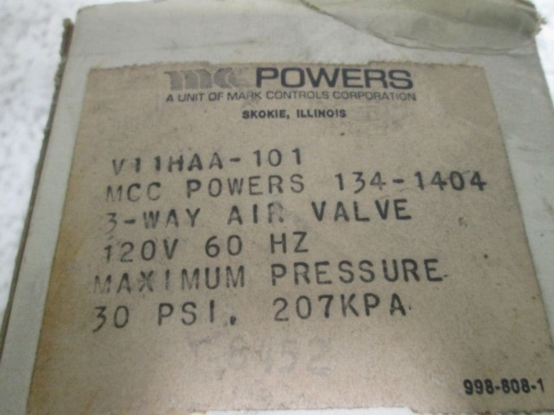 MCC POWERS 134-1404 SOLENOID 3-WAY AIR VALVE  NSMP