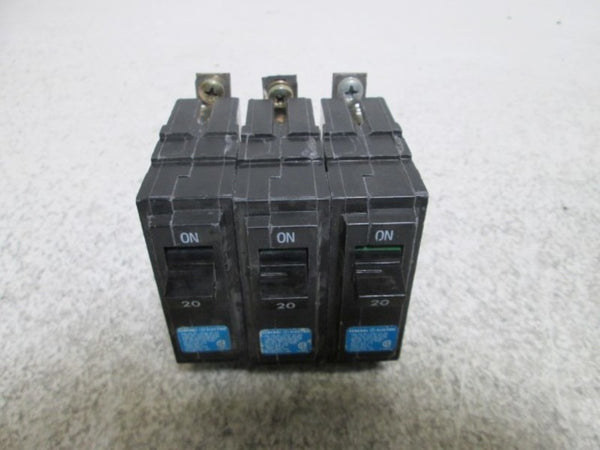 LOT OF 3 GENERAL ELECTRIC THHQB120 CIRCUIT BREAKERS 20AMP UNMP