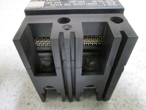 WESTINGHOUSE EH2015 CIRCUIT BREAKER 15AMP 2 POLE  UNMP
