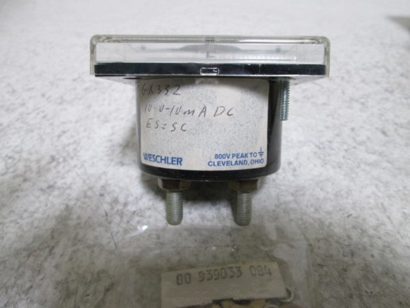 WESCHLER GX-332 PANEL METER 10-0-10 DC MILLIAMPERS  NSMP