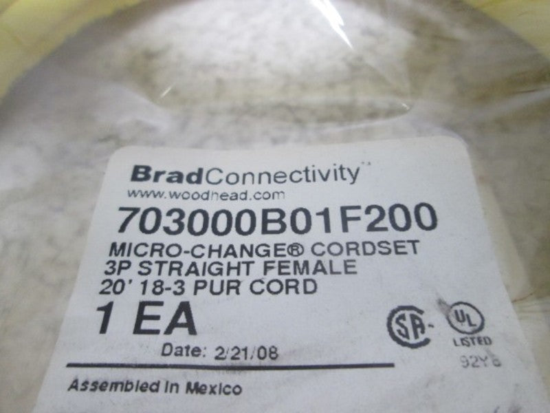 DANIEL WOODHEAD 703000B01F200 CORDSET  NSMP