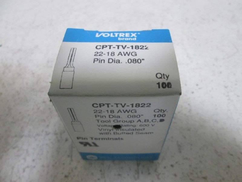 LOT OF 100 VOLTREX CPT-TV-1822 TERMINAL CONNECTOR PIN NSMP