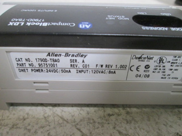 ALLEN BRADLEY 1790DT8A0 SER. A TERMINAL BLOCK 120V 8 INPUT BASE  NSMP
