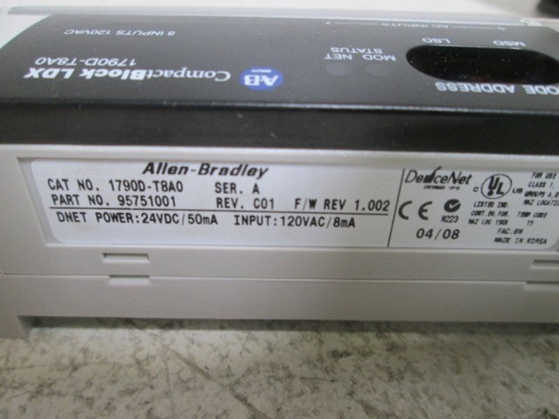 ALLEN BRADLEY 1790DT8A0 SER. A TERMINAL BLOCK 120V 8 INPUT BASE  NSMP