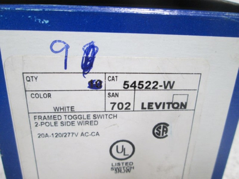 LOT OF 9 LEVITON 54522-W FRAMED TOGGLE SWITCH NSMP