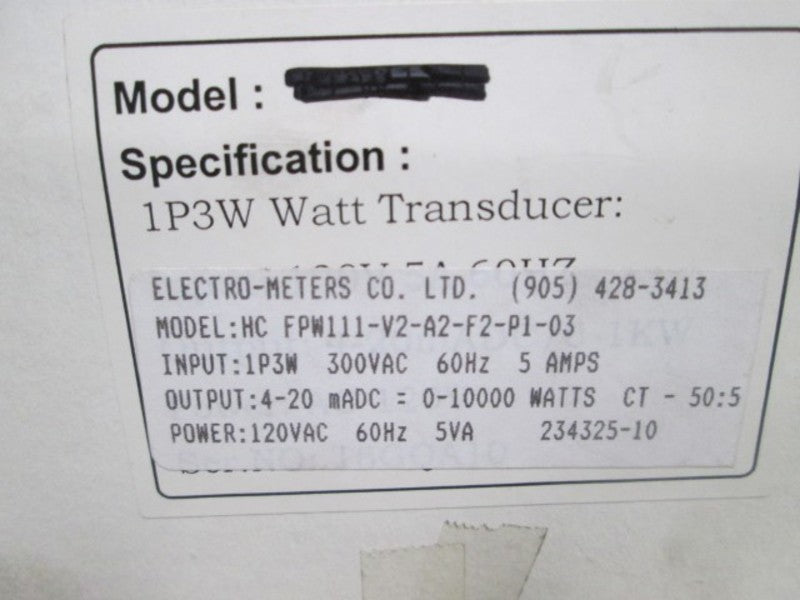 ELECTRO-METERS HC FPW111-V2-A2-F2-P1-03 NSMP