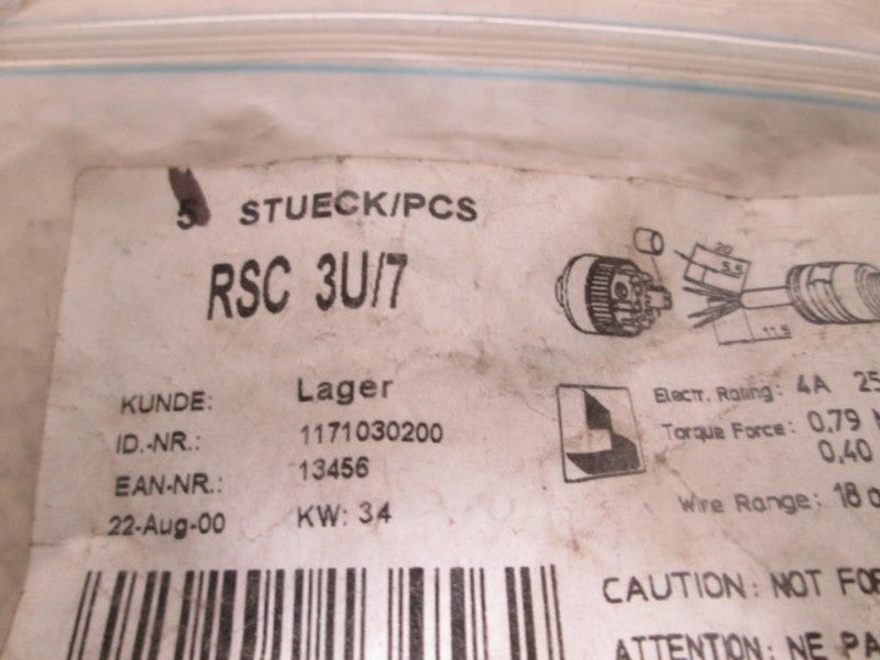 BELDEN RSC 3U/7 CONNECTOR MALE 3 PIN  NSNP IN A BAG