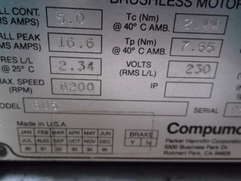 PARKER 605 BRUSHLESS MOTOR  UNMP