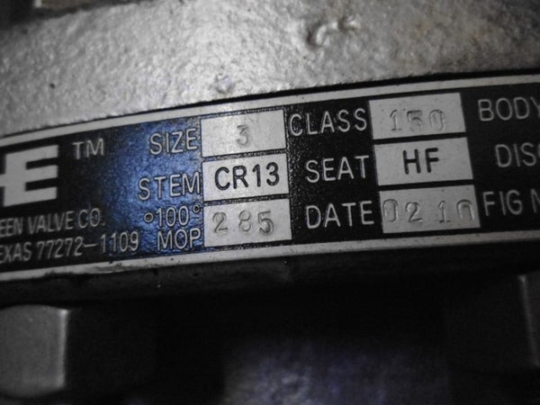 4EVERGREEN 3" CLASS: 150 BODY: WCB STEM: CR13 SEAT: HF VALVE  UNMP