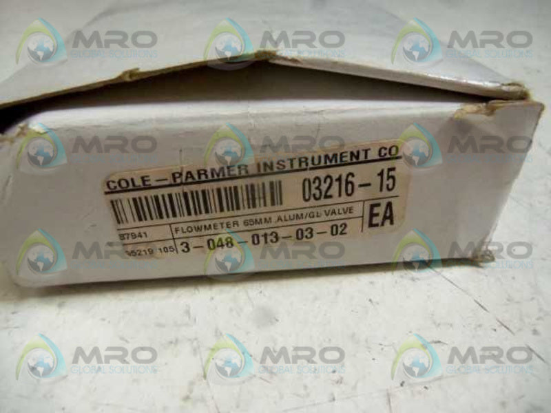 COLE-PARMER 03216-15 CORRELATED FLOWMETER W/ VALVE  NSMP