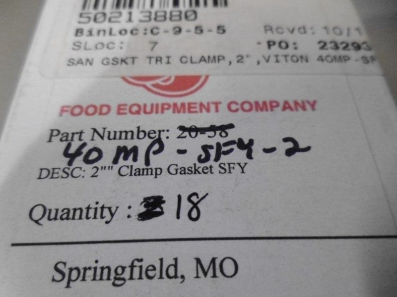 LOT OF 18 F&H 40MP-SFY-2 2" CLAMP GASKET SFY NSMP