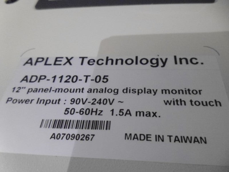 APLEX TECHNOLOGY ADP-1120-T-05 12" PANEL MOUNT DISPLAY MONITOR  NSNP