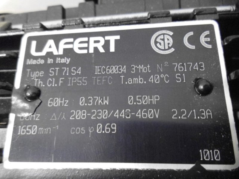LAFTER ST 71S4 IEC60034 .50 HP MOTOR w/ SITI MI 50FP L10 REDUCER  NSMP