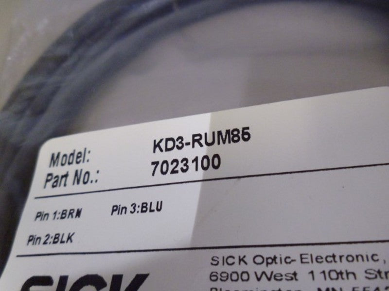 SICK KD3-RUM85 3-PIN CORDSET 7023100  NSNP IN BAG