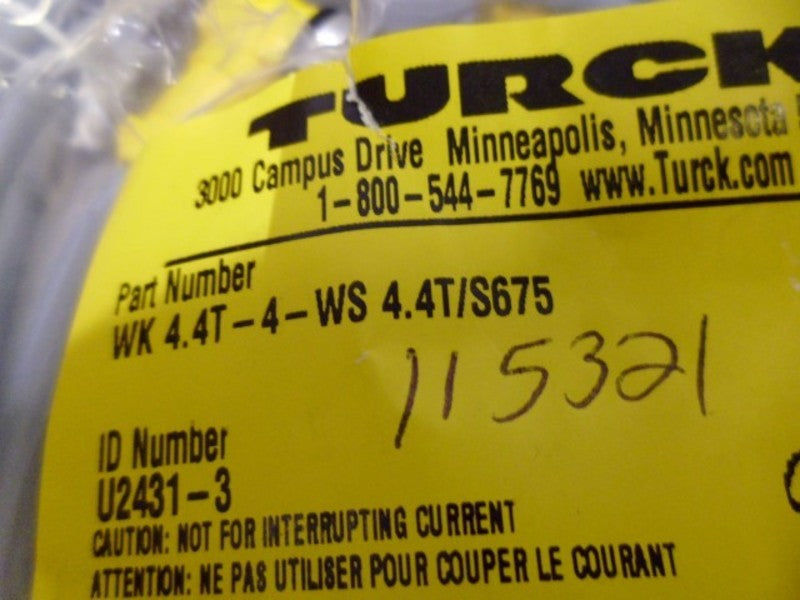 TURCK WK 4.4T-4-WS 4.4T/S675 EUROFAST CORDSET U2431-3  NSNP IN BAG