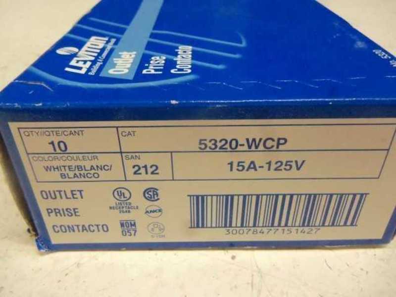 LOT OF 10 LEVITON 5320-WCP OUTLET 15A-125V NSFS