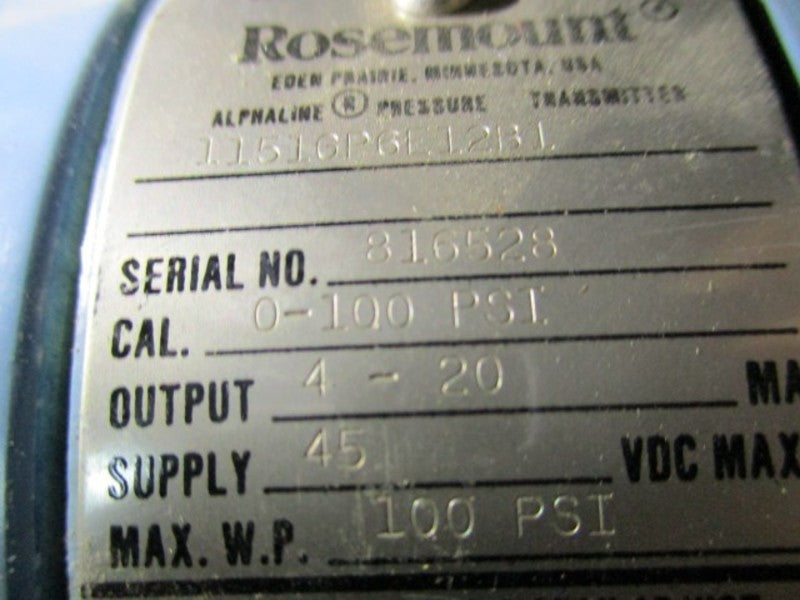 ROSEMOUNT 1151GP6E12B1 ALPHALINE PRESSURE TRANSMITTER  UNMP