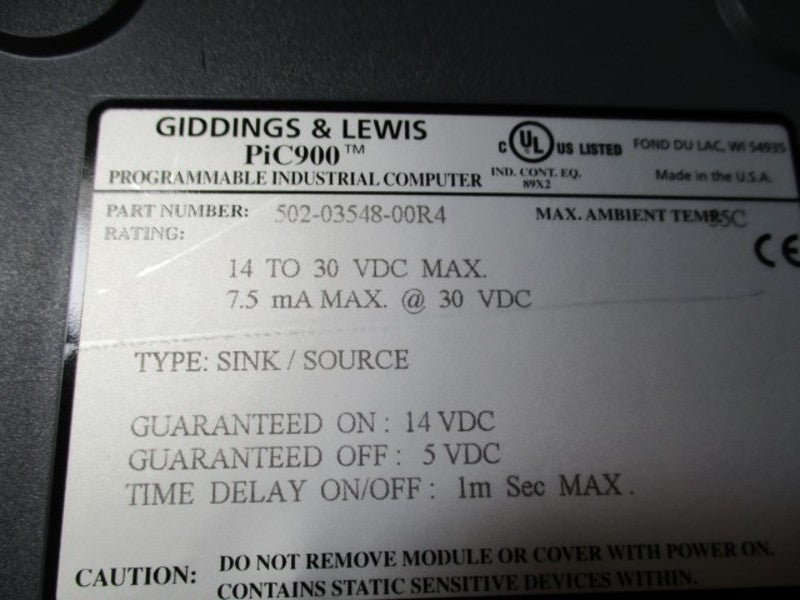 GIDDINGS & LEWIS PiC900 M.1016.8929 INPUT MODULE 502-03548-00R4  NSMP