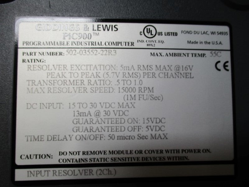 GIDDINGS & LEWIS PiC900 M.1016.8951 INPUT RESOLVER 502-03552-22R3  NSMP