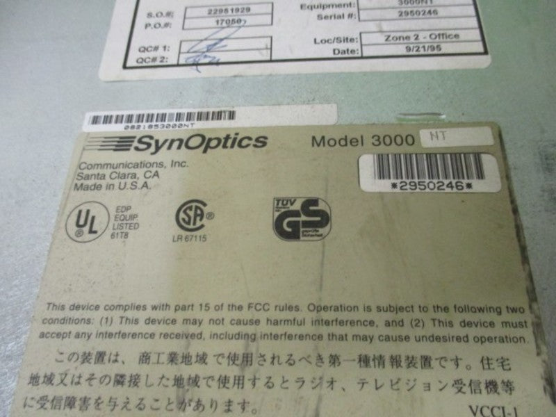 SYNOPTICS MODEL 3000NT 12-SLOT RACK MODULE  UNMP