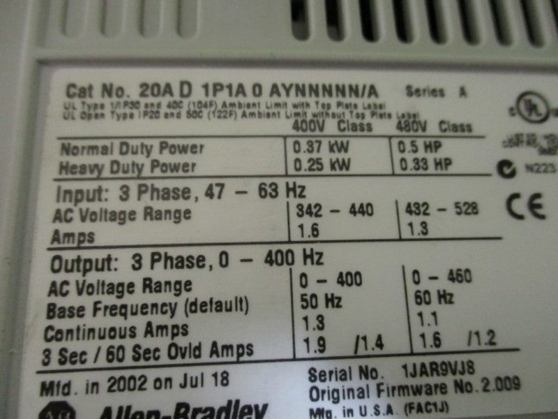 INDUSTRIAL SPARE PART 20AD1P1A0AYNNNNN SER. A REMAN