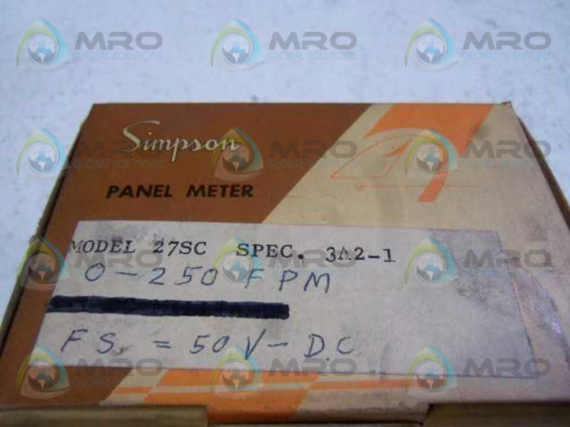 SIMPSON MODEL 27SC 0-250 FPM PANEL METER  NSMP