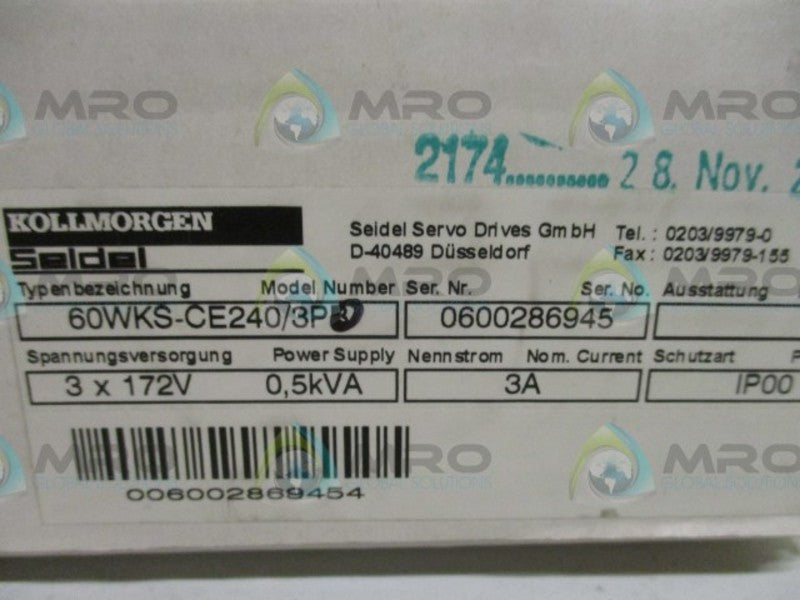 KOLLMORGEN SEIDEL 60WKS-CE240/3P0 SERVO DRIVE  NSMP