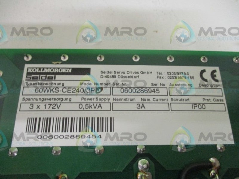 KOLLMORGEN SEIDEL 60WKS-CE240/3P0 SERVO DRIVE  NSMP