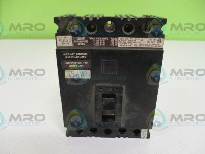 SQUARE D FAL36015-1590 CIRCUIT BREAKER 15A TRIP & AUXILIARY SWITCH  UNMP