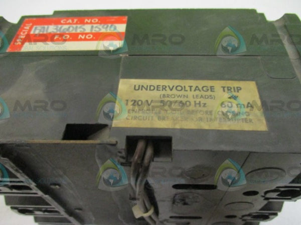 SQUARE D FAL36015-1590 CIRCUIT BREAKER 15A TRIP & AUXILIARY SWITCH  UNMP