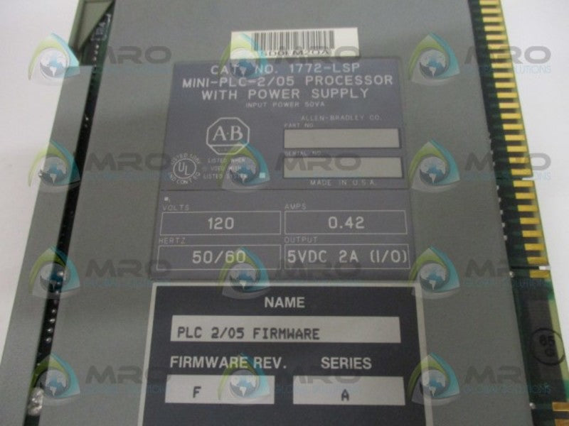 ALLEN BRADLEY 1772-LSP SER. A F/W F PROCESSOR WITH POWER SUPPLY  UNMP