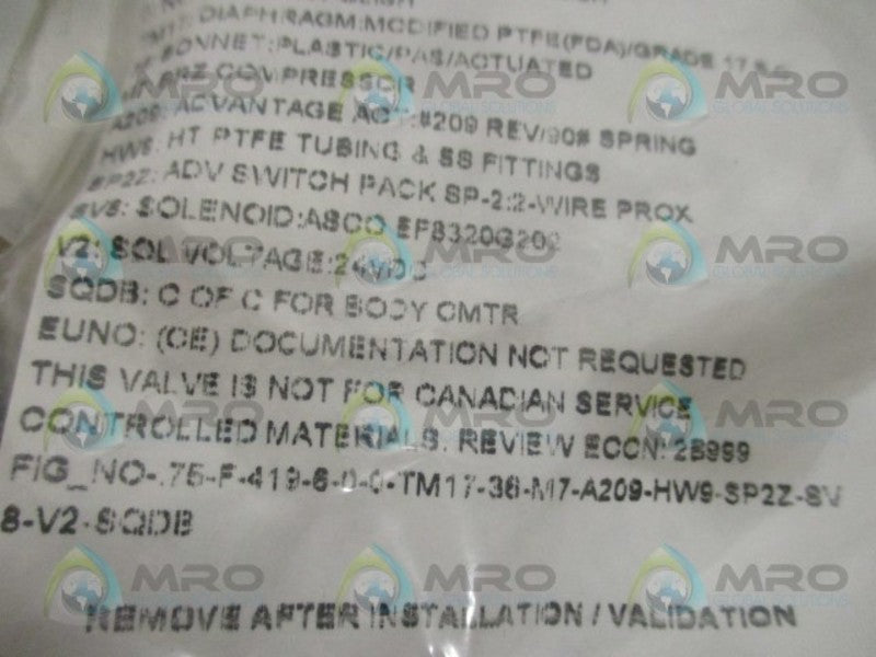 ITT PURE-FLO .75-F-419-6-0-0-TM17-36-M7-A209-HW9-SP2Z-SV8-V2-SQDB  NSNP